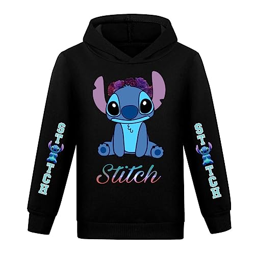 LQBNZQZ Stitc-hs Hoodies Boy Girl Cartoon Sweatshirt Long Sleeve Hooded Top Shirt Novelty Clothes for Kids (as1, Age, 9_Years, 10_Years, Little Girls, Black)