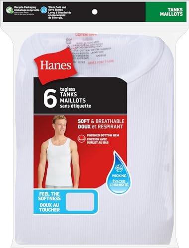 Hanes Mens ComfortSoft 6 Pack Tagless A-Shirts Undershirts, White, Medium US