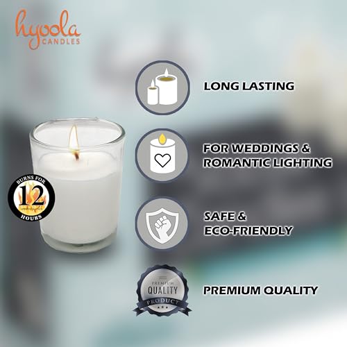 Hyoola White Votive Candles in Glass - Pack of 24 Votive Candle - 12 Hour Burn Time - Unscented Votive Candles - Glass Votives