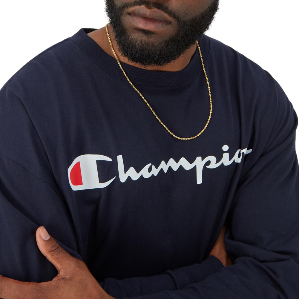 Champion Men's Classic Jersey Graphic T-Shirt Shirt, Navy, LARGE