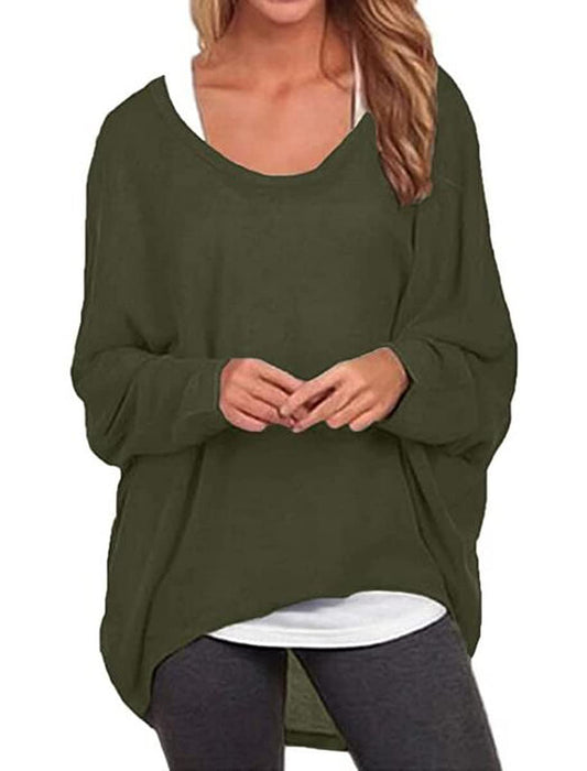 ZIOOER Women T Shirts Batwing Long Sleeve Irregular Sweatshirt Blouse Casual Oversized Tops ArmyGreen XL