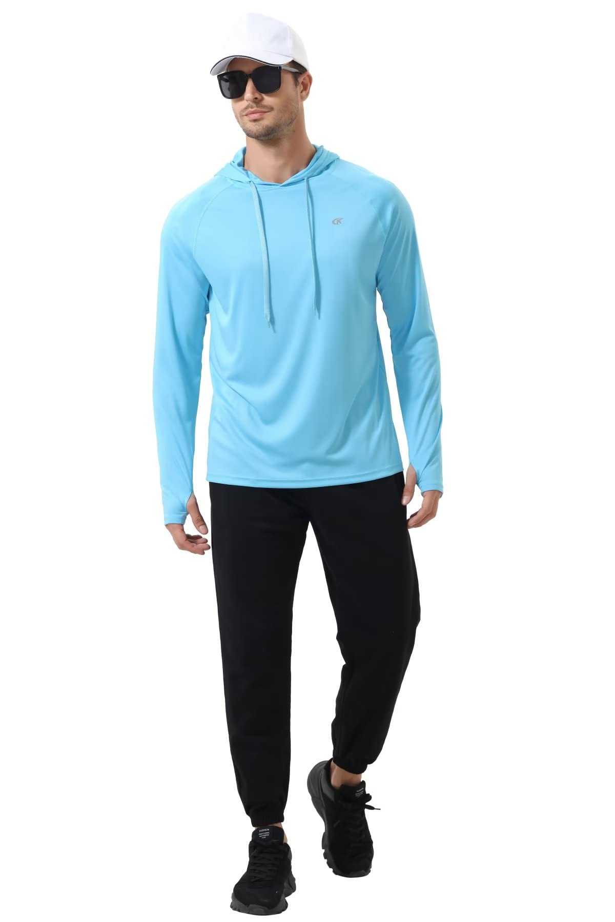 Yundobop Men's UPF 50+ Rash Guard Swim Shirt Long Sleeve Athletic Hoodies Lightweight Fishing Running Thumbholes Shirt Sky Blue XL