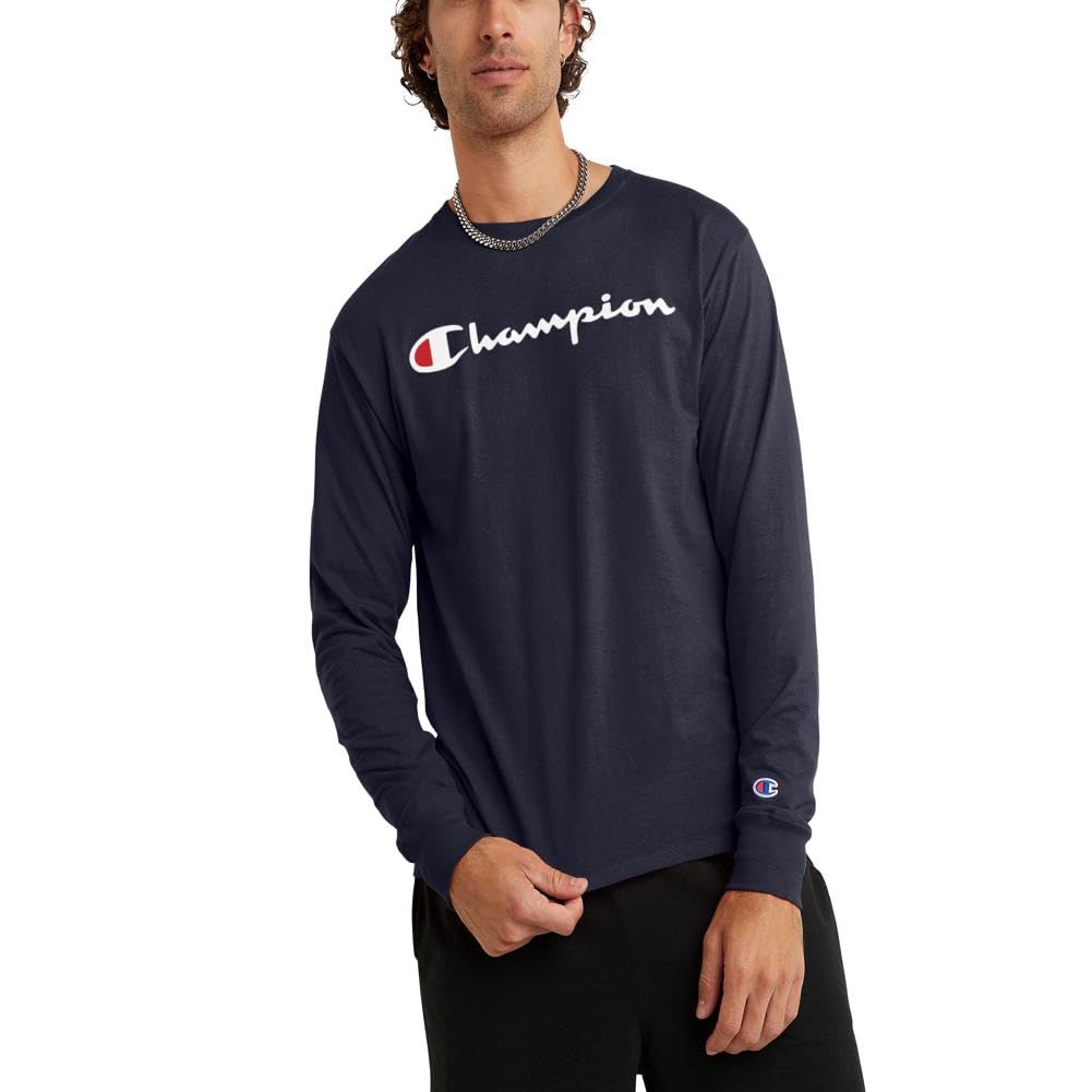 Champion Men's Classic Jersey Graphic T-Shirt Shirt, Navy, LARGE