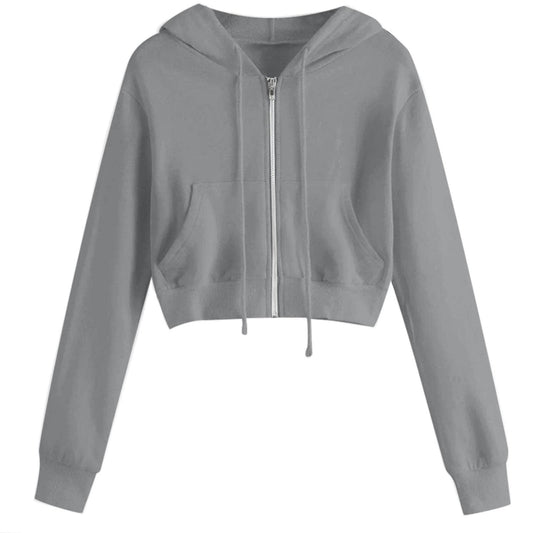 Ceboyel Zip Up Hoodies For Women Cropped Long Sleeve Sweatshirts Jackets Trendy Y2k Crop Tops Teen Girls Clothes 2023 Hoodies For Girls 10-12 Gray S