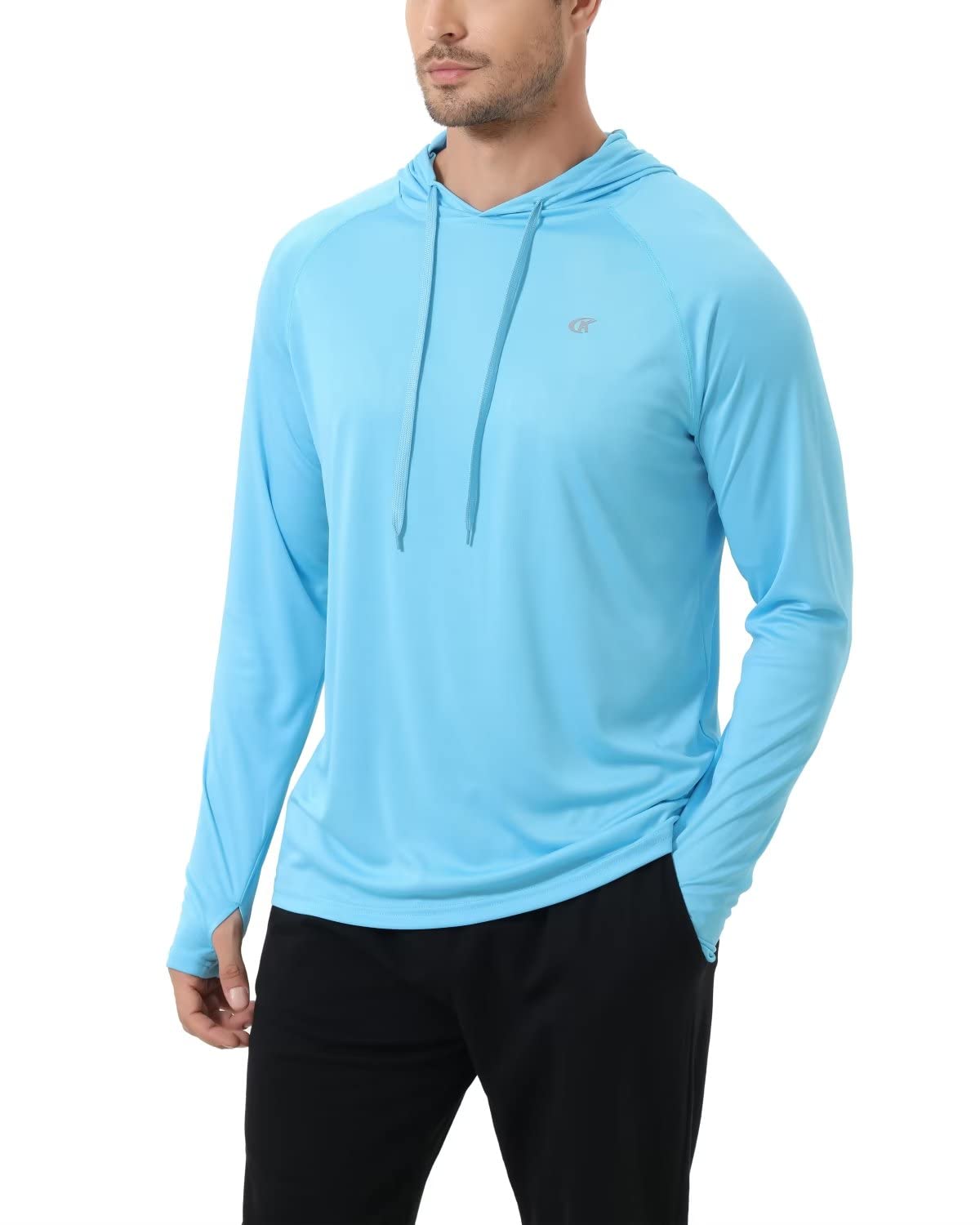 Yundobop Men's UPF 50+ Rash Guard Swim Shirt Long Sleeve Athletic Hoodies Lightweight Fishing Running Thumbholes Shirt Sky Blue XL