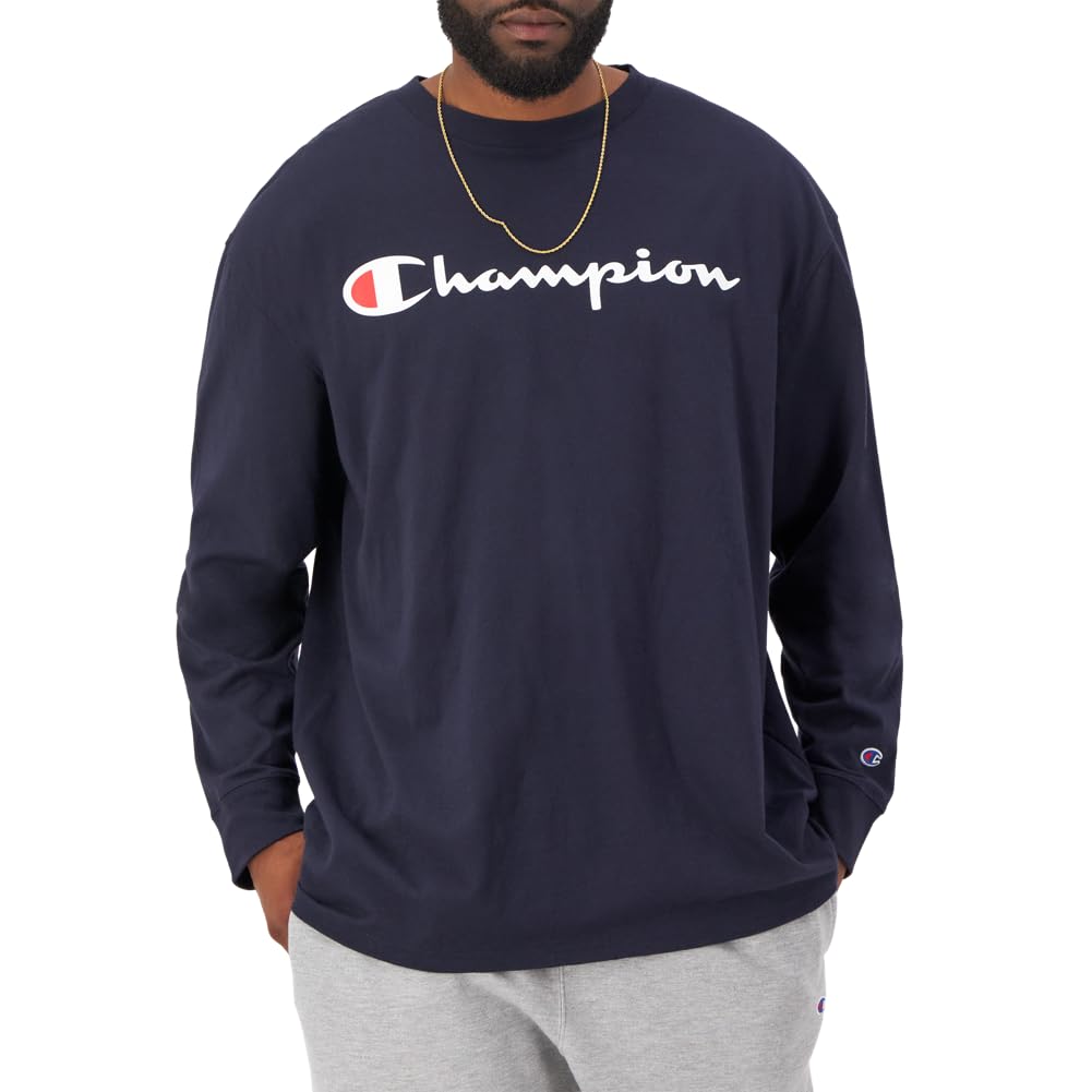 Champion Men's Classic Jersey Graphic T-Shirt Shirt, Navy, LARGE