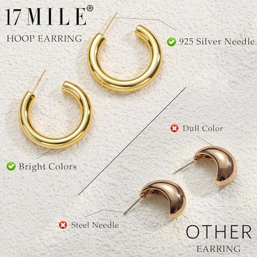 Gold Hoop Earrings Set for Women, 14K Gold Plated Lightweight Hypoallergenic Chunky Open Hoops Set for Gift