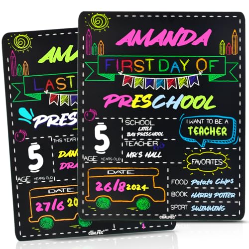 Personalized First Day and Last Day of School Sign 13" x 16" Large Chalkboard Style Photo Prop Back to School Supplies - 2 Pcs