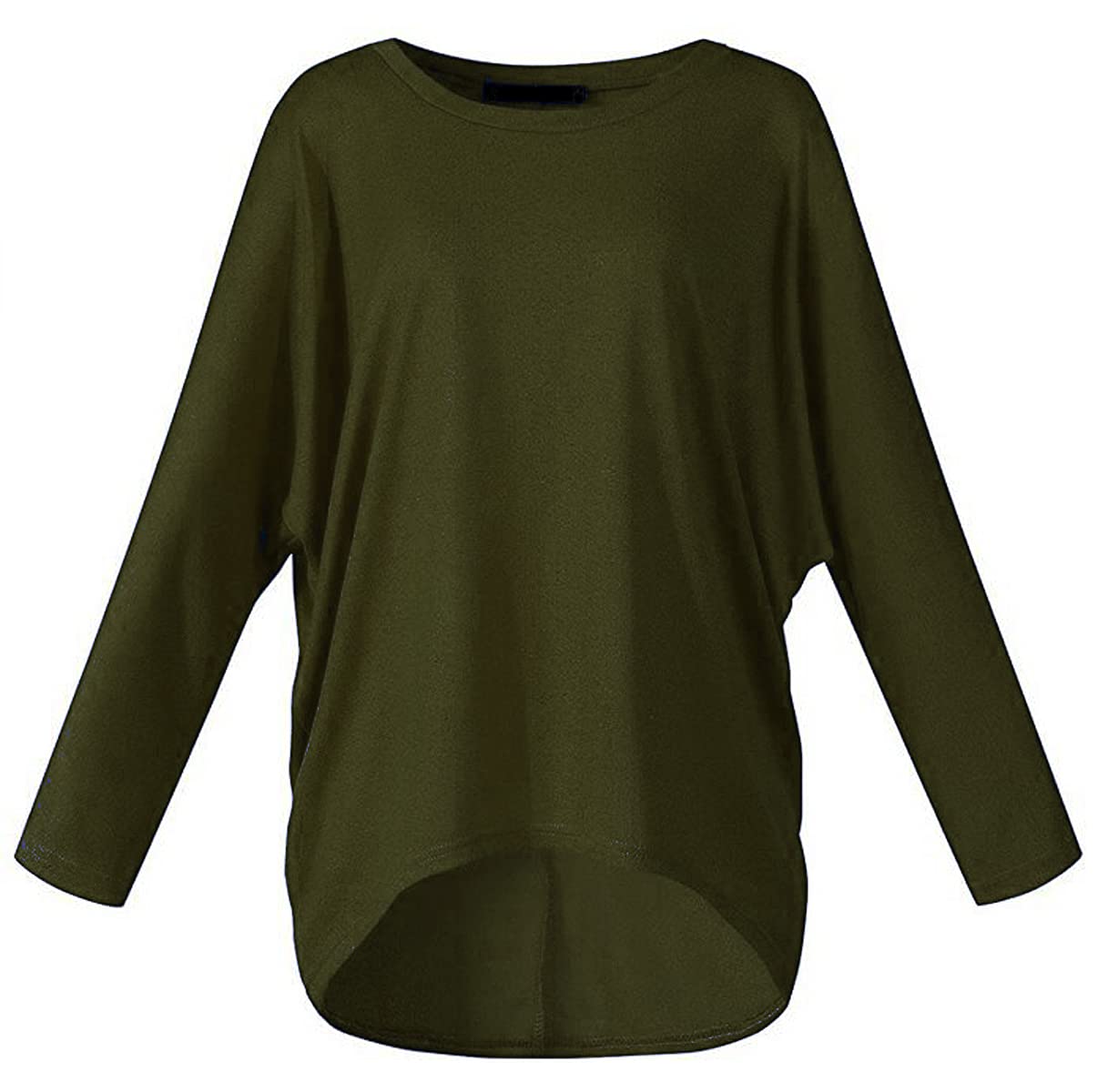 ZIOOER Women T Shirts Batwing Long Sleeve Irregular Sweatshirt Blouse Casual Oversized Tops ArmyGreen XL