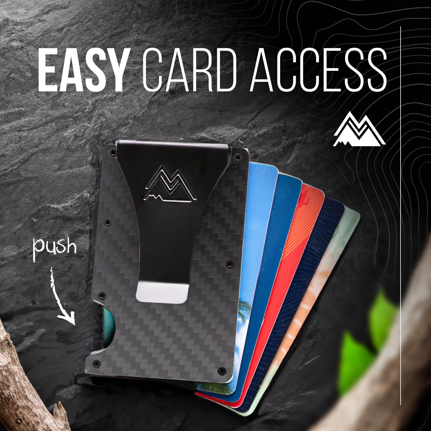 Mountain Voyage Minimalist Wallet for Men - Slim RFID Wallet, Scratch Resistant, Credit Card Holder & Money Clip, Easily Removable, Matte Carbon Fiber, Minimalist Wallet