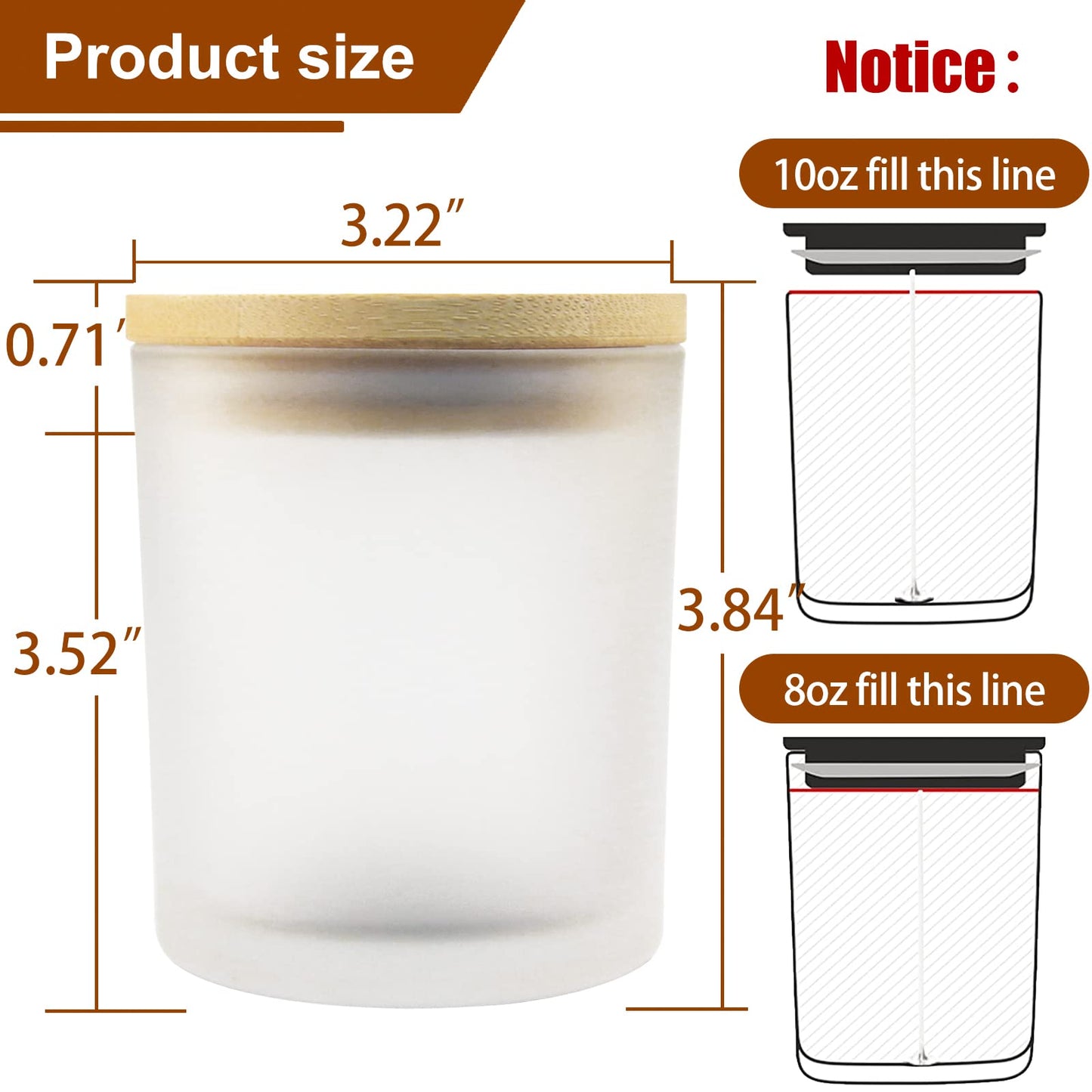 CONNOO 12Pack 10 oz Frosted Glass Candle Jars with Bamboo Lids for Making Candles Empty Candle Tins with Wooden Lids, Bulk Clean Candle Containers - Dishwasher Safe