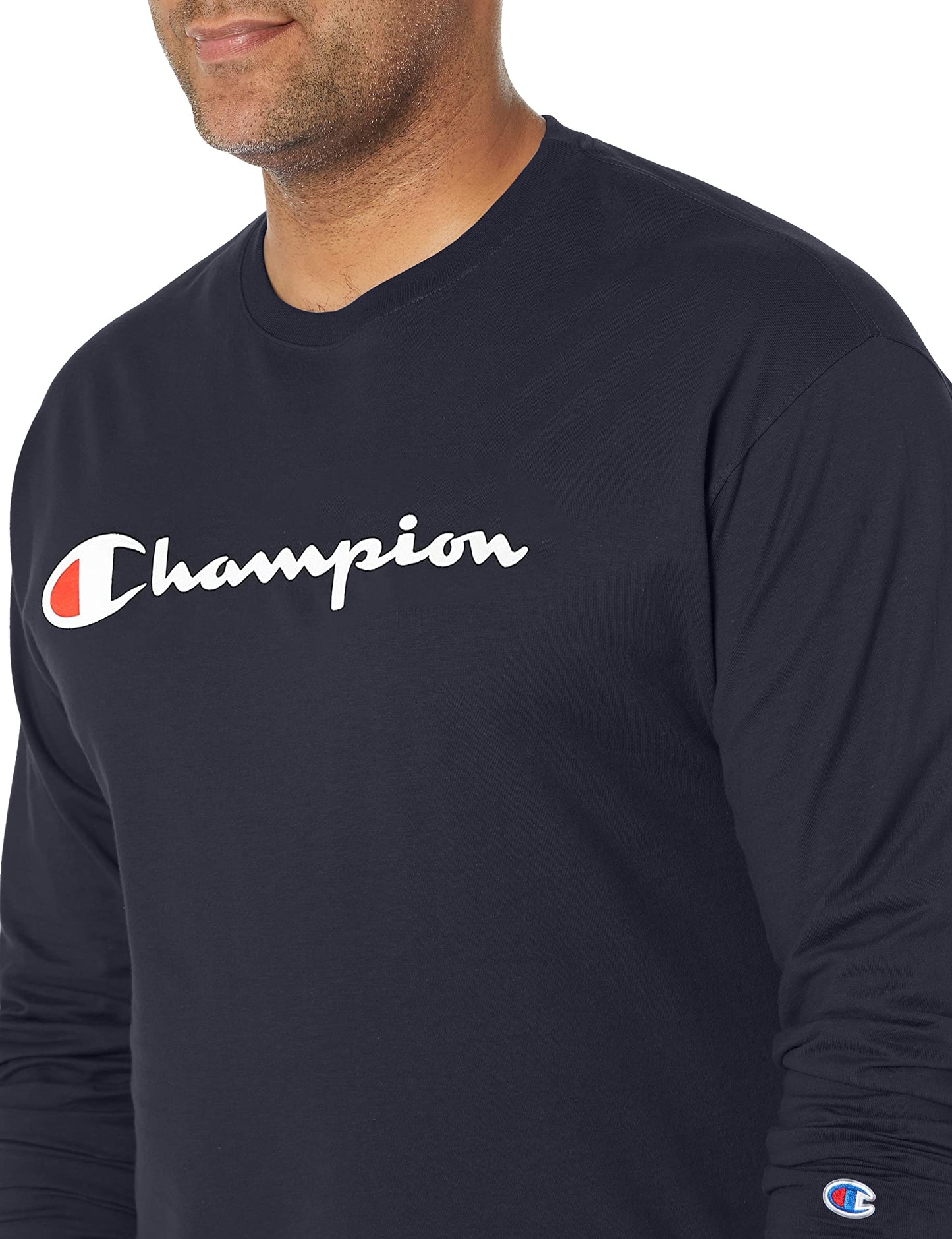 Champion Men's Classic Jersey Graphic T-Shirt Shirt, Navy, LARGE