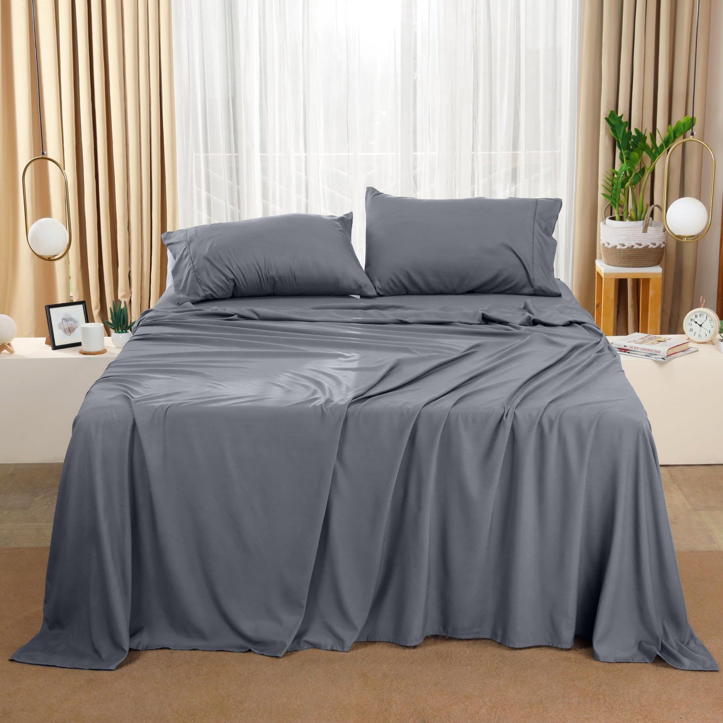 Utopia Bedding Bed Sheet Set - 4 Piece Queen Bedding - Soft Brushed Microfiber Fabric - Shrinkage & Fade Resistant - Easy Care (Queen, Grey)