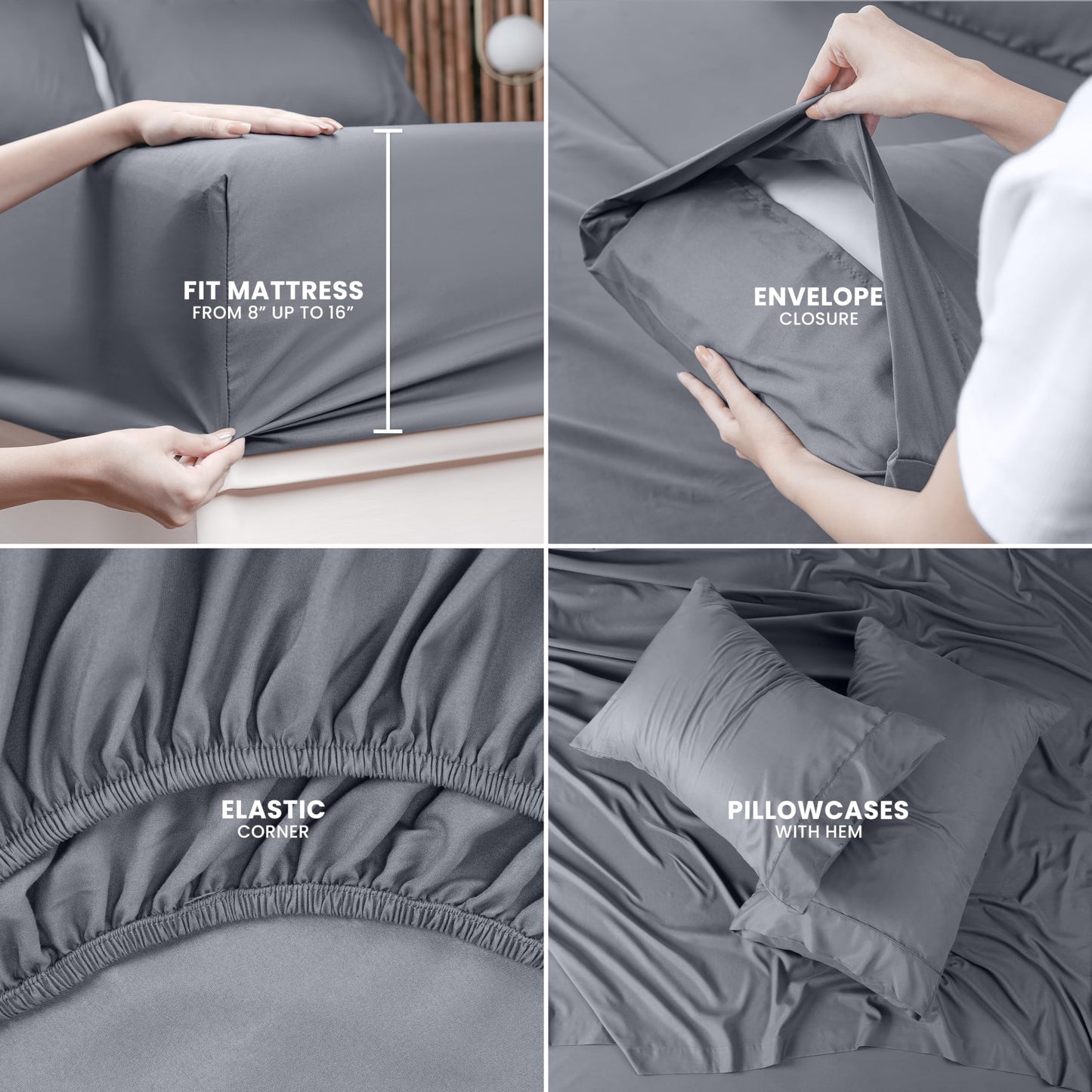 Utopia Bedding Bed Sheet Set - 4 Piece Queen Bedding - Soft Brushed Microfiber Fabric - Shrinkage & Fade Resistant - Easy Care (Queen, Grey)